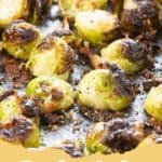 Discovering the Magic: How to Make The Best Brussels Sprouts of Your Life 6 Close-up of perfectly roasted Brussels sprouts with crispy edges, drizzled with balsamic glaze, on a white serving plate.