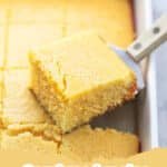 The Secret to the BEST Super Moist Cornbread You'll Ever Make 6 A golden-brown slice of BEST Super Moist Cornbread with a tender crumb.