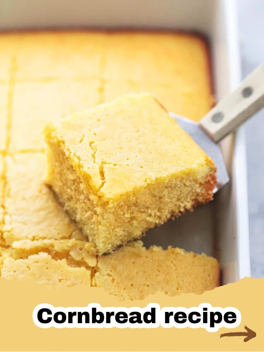 The Secret to the BEST Super Moist Cornbread You'll Ever Make 1 A golden-brown slice of BEST Super Moist Cornbread with a tender crumb.