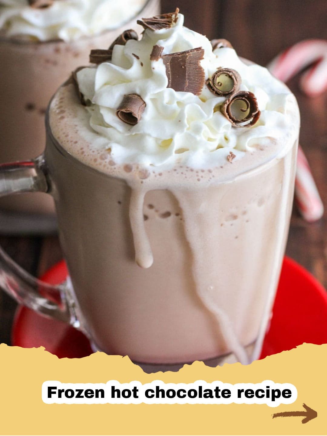 The Ultimate Frosty Treat: Our Best Frozen Hot Chocolate Recipe 1 Two glasses of creamy, frothy frozen hot chocolate topped with whipped cream, chocolate shavings, and mini marshmallows.