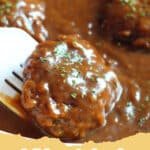 Close-up of Easy Salisbury Steak with rich mushroom gravy and mashed potatoes