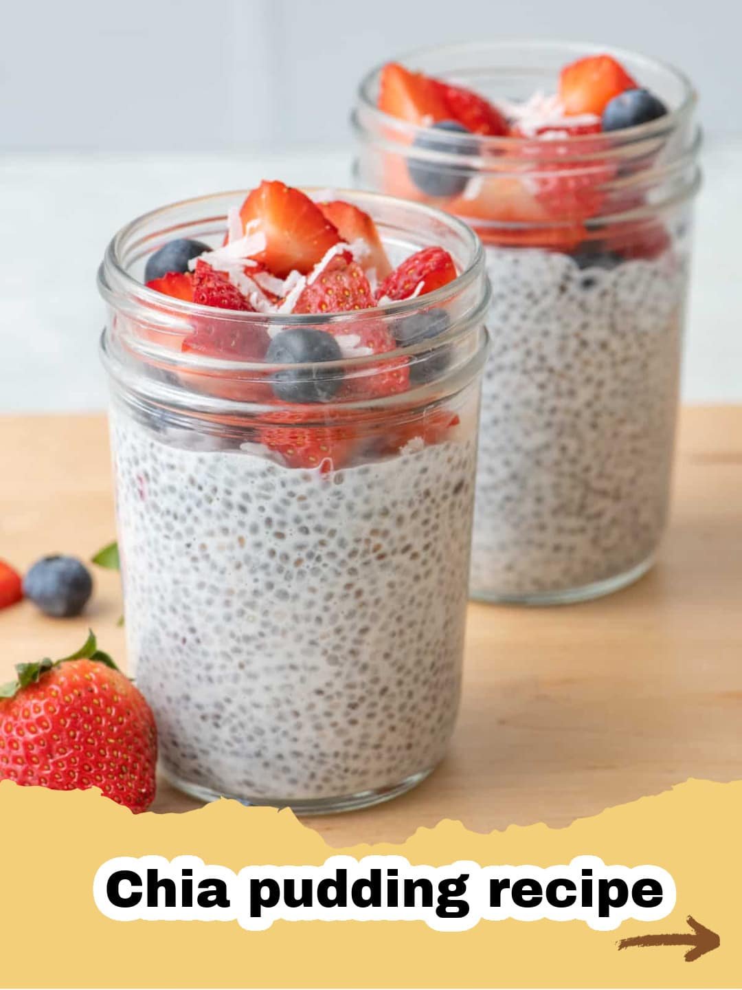 The Easiest & Healthiest Breakfast: Your Go-To 3-Ingredient Chia Pudding 1 A glass jar of 3-Ingredient Chia Pudding topped with fresh berries and a drizzle of maple syrup.