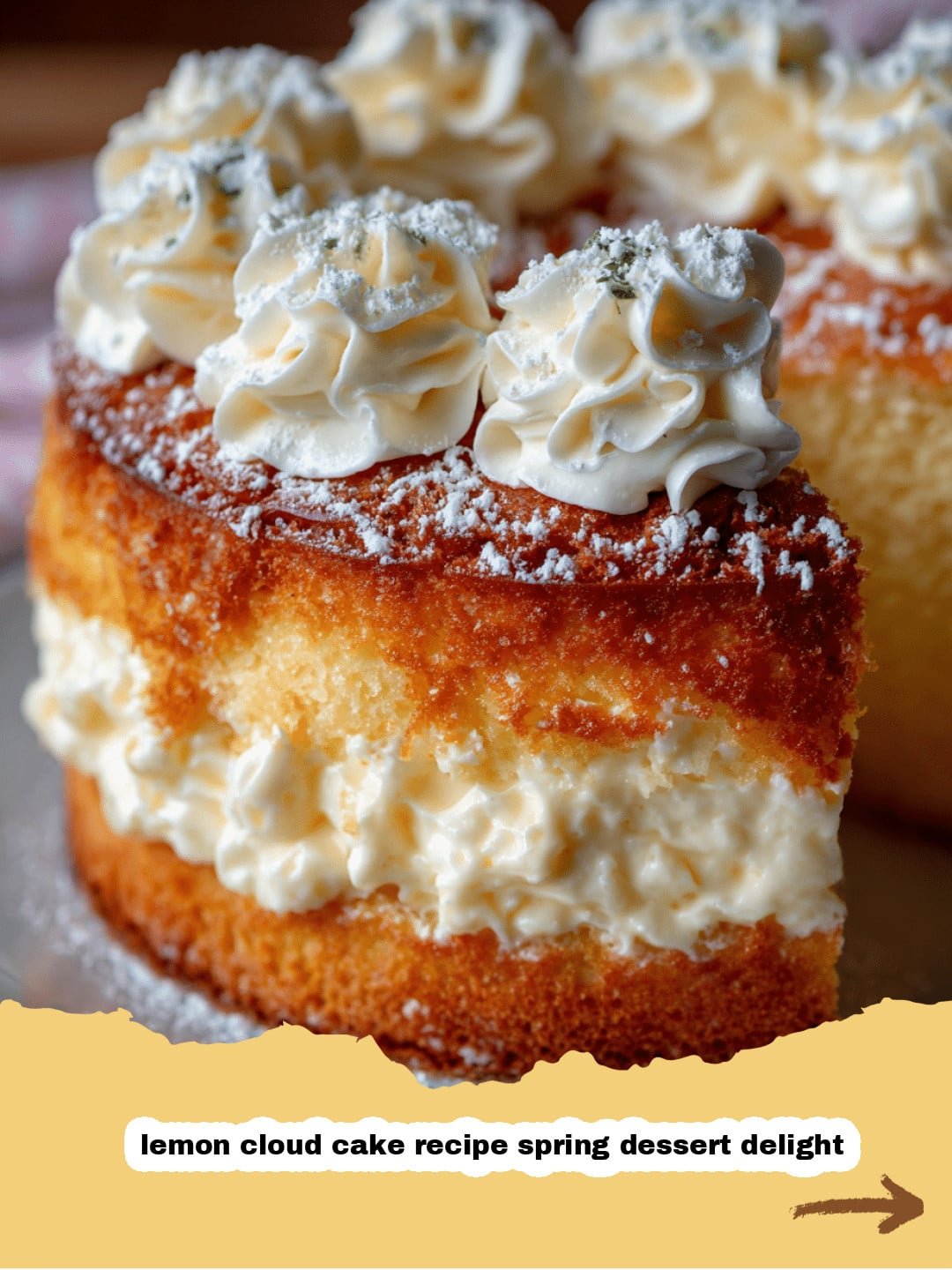 Lemon Cloud Cake: Discover the Perfect Spring Delight! 1 A slice of Lemon Cloud Cake with delicate lemon cream cheese frosting and fresh lemon slices on top.