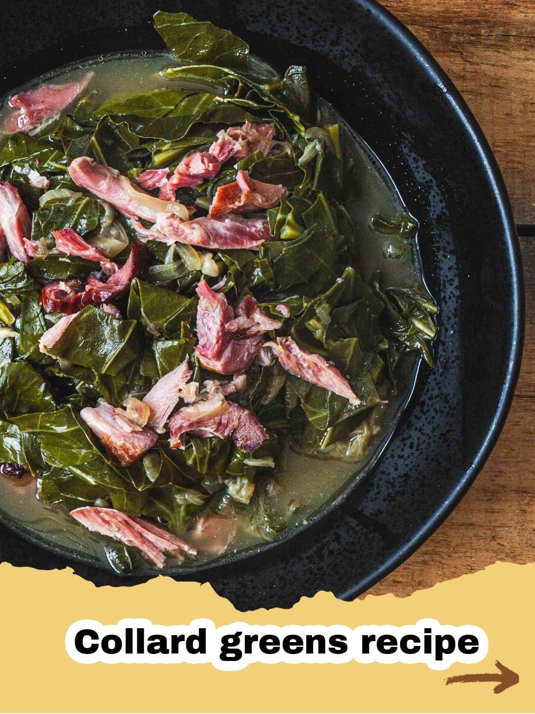 The Heartwarming Tradition of Southern Style Collard Greens 1 A large pot of perfectly cooked Southern Style Collard Greens with smoked ham hocks.