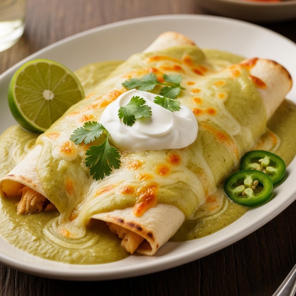 The Ultimate Comfort: Creamy Green Chile and Pepper Jack Chicken Enchiladas
