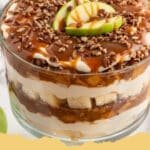 Caramel Apple Cheesecake Trifle: A No-Bake Fall Masterpiece 5 Beautifully layered Caramel Apple Cheesecake Trifle in a glass bowl, garnished with whipped cream, caramel drizzle, and pecans.