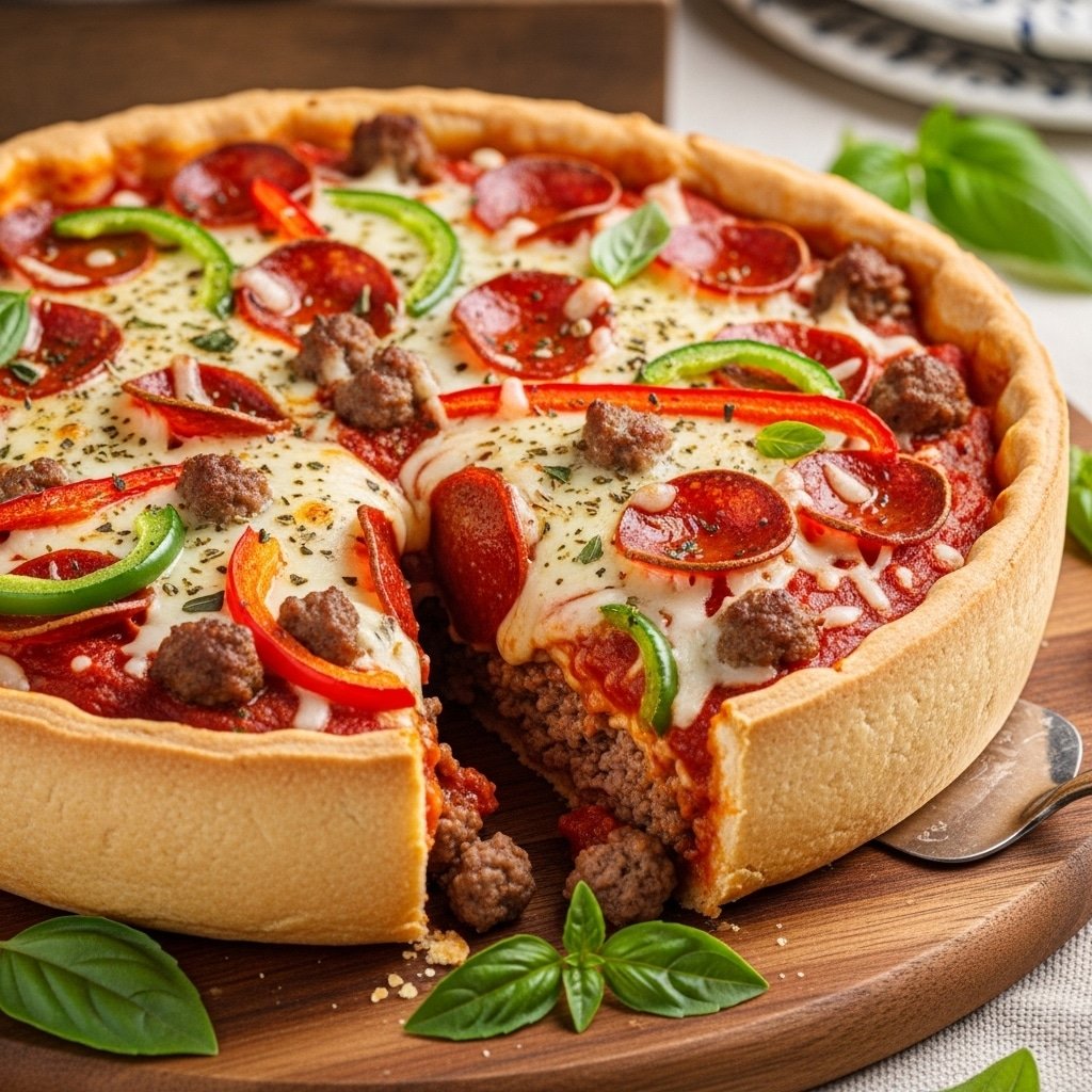 The Ultimate Hearty Deep Hamburger Sausage & Pepperoni Pie for Family Dinners