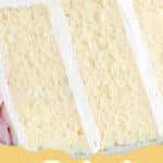 My Grandmother's Perfect Vanilla Cake: A Recipe for Sweet Memories 6 A beautifully frosted classic vanilla cake slice on a white plate with a fork.