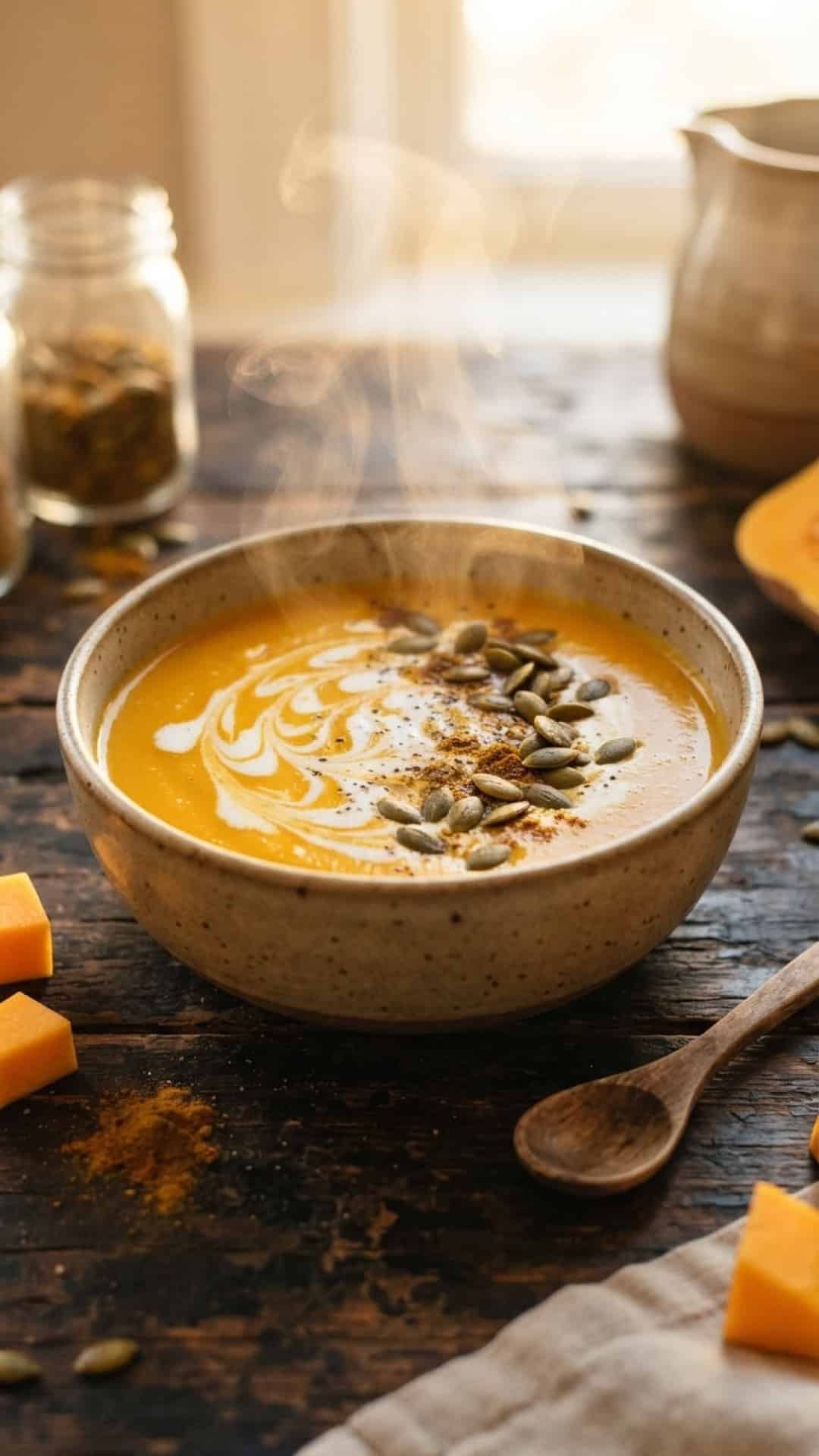 Curried Butternut Squash Soup with Warm Coconut Swirl Preparation