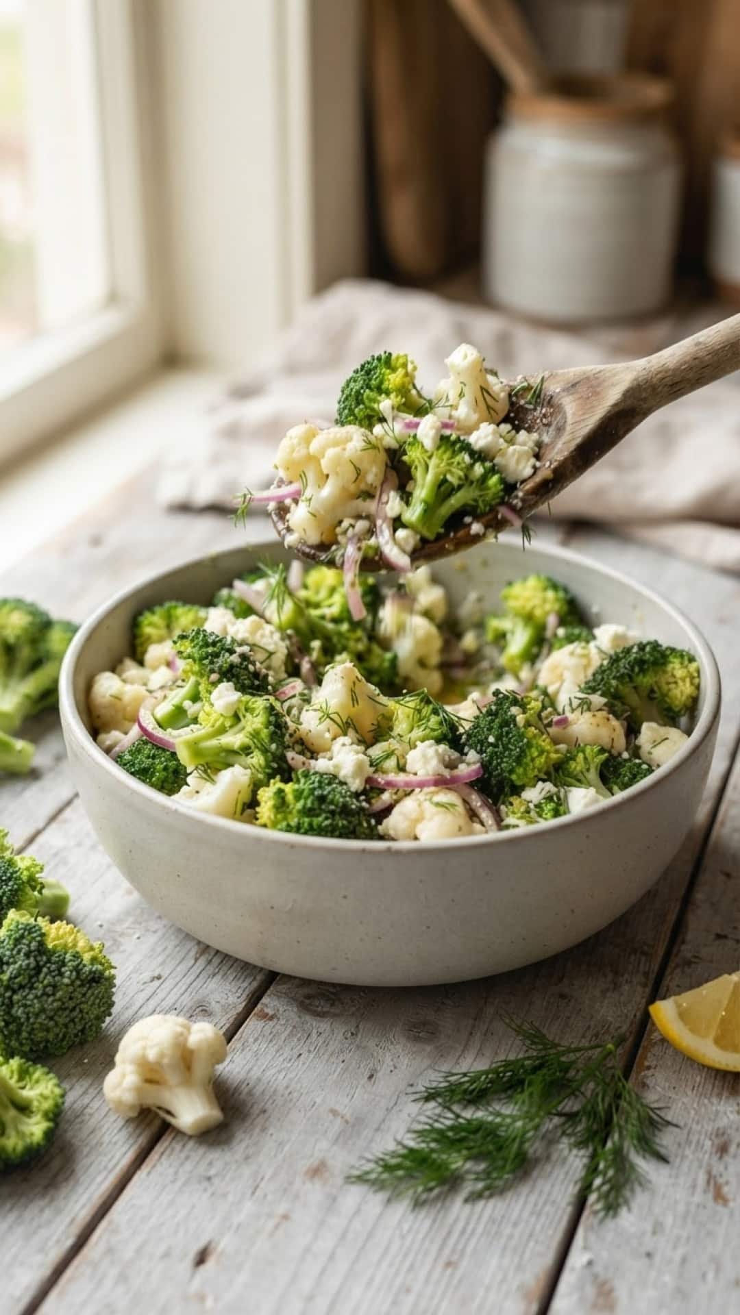 The Best Creamy Broccoli Cauliflower Salad Preparation